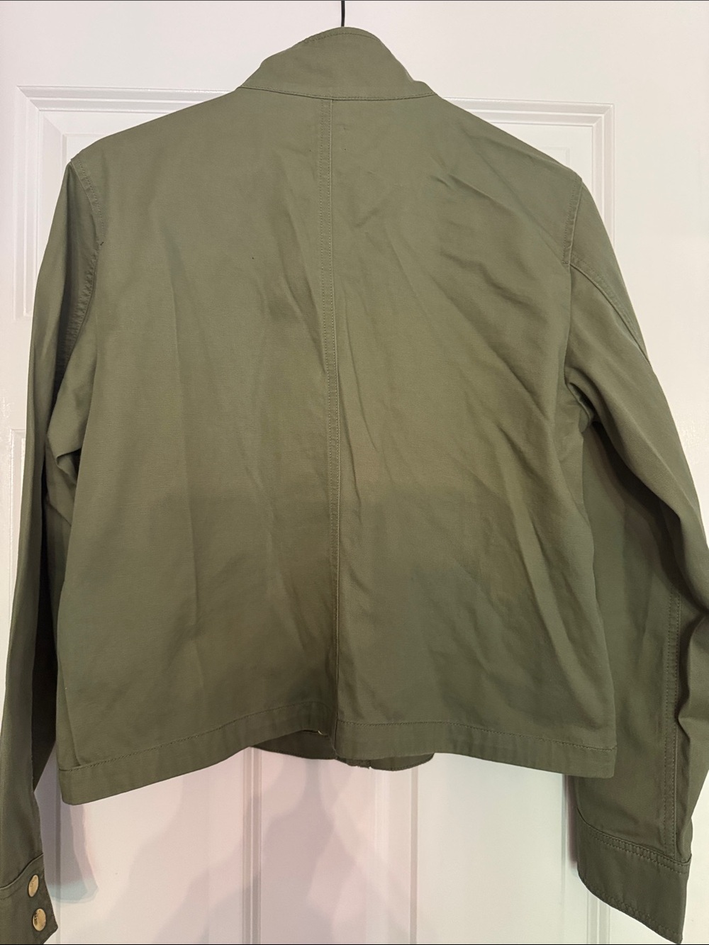 J Crew- Olive Utility Jacket with Snap Pockets and Stand Collar Size M - Picture 2 of 5